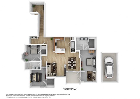 a floor plan of a house with a car in the garage